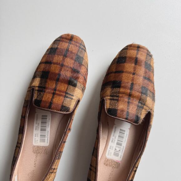 Antonio Melani Brown Tan Leather and Calf Hair Plaid Larrah Flats Size 8-8.5 - Picture 2 of 8